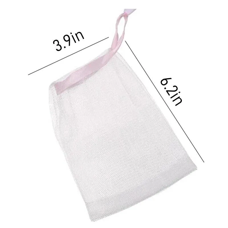 10 Counts Foaming Mesh Bags, Large Foaming, Exfoliating Face Cleansing Net for Luxurious Bath & Shower Experience, Includes White Drawstring Pouch for Easy Storage