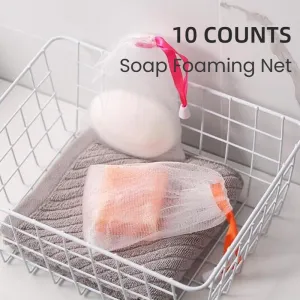 10 Counts Foaming Mesh Bags, Large Foaming, Exfoliating Face Cleansing Net for Luxurious Bath & Shower Experience, Includes White Drawstring Pouch for Easy Storage