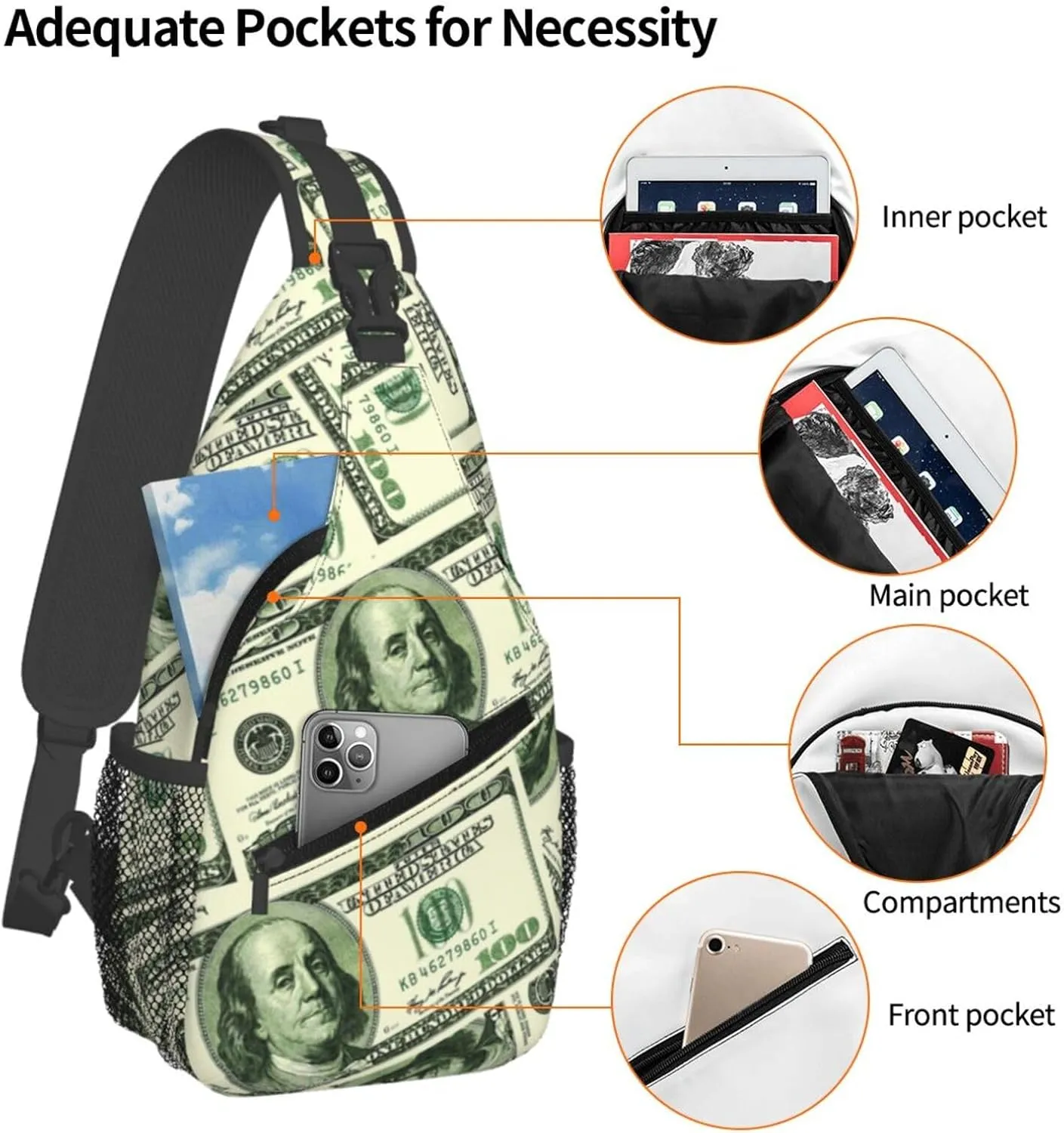 100 Dollars Outdoor Crossbody Shoulder Bag For Unisex Young Adult Hiking Bicycling