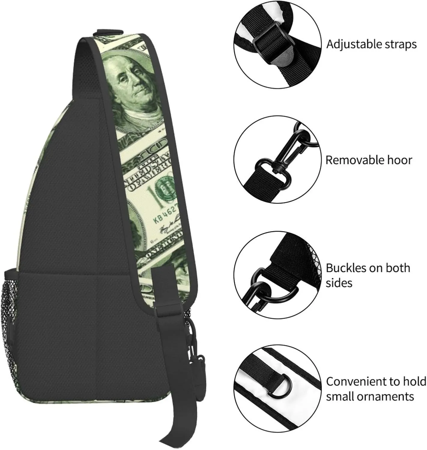 100 Dollars Outdoor Crossbody Shoulder Bag For Unisex Young Adult Hiking Bicycling