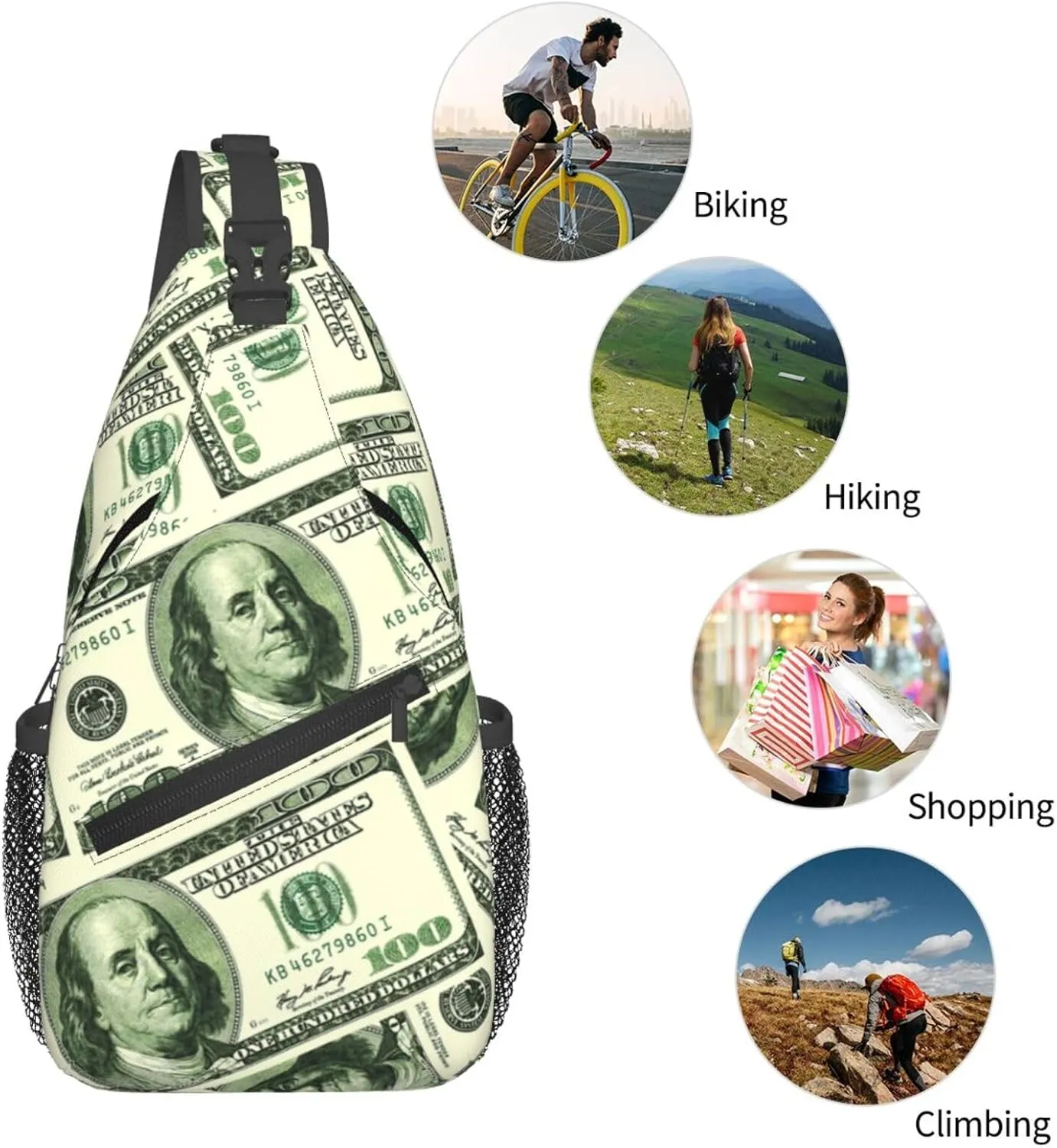 100 Dollars Outdoor Crossbody Shoulder Bag For Unisex Young Adult Hiking Bicycling