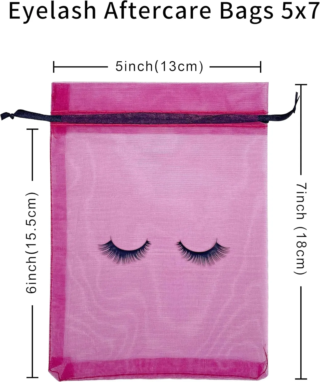 100 Pack Eyelash Aftercare Bags Eye Lash Makeup Bags Drawstring Mesh Empty Beauty Gift Bags Cosmetic Bag Organza Pouch for Women Girls Makeup Jewelry Supplies, Rose Plus Black, 5 x 7 Inches,
