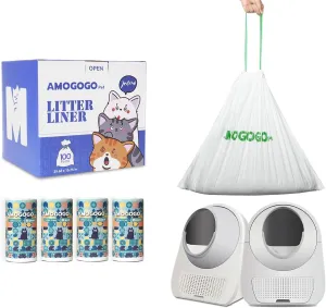 100 Pack Litter Box Bags, Compatible with Self Cleaning Litter Box Scooper Young & Luxury Pro & Ultra, Automatic Litter Box Liners, Replacement Trash Bags with Drawstring, 25.59" x 15.75"