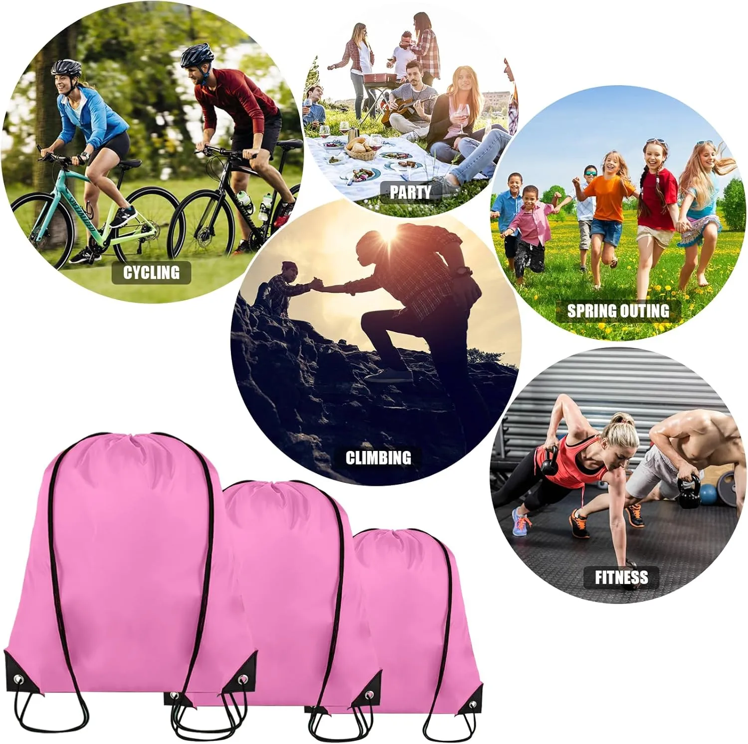 100 Pieces Drawstring Backpack Bulk Cinch Sackpack Ployster Drawstring Bags for Gym Party Trip(Pink)