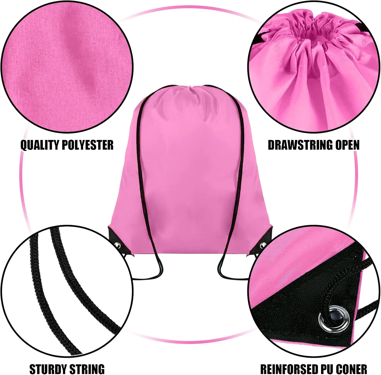 100 Pieces Drawstring Backpack Bulk Cinch Sackpack Ployster Drawstring Bags for Gym Party Trip(Pink)