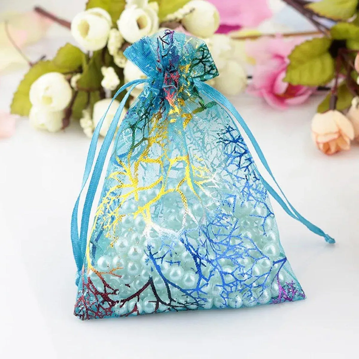 100X Coral Organza Bag Sheer Bags Candy Packaging Jewellery Gift Wedding Pouch