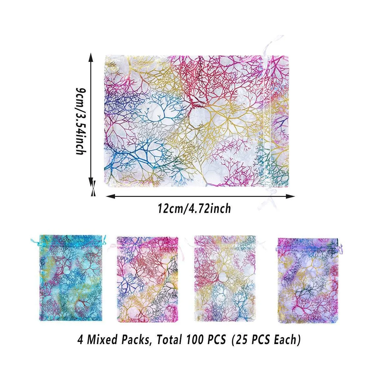 100X Coral Organza Bag Sheer Bags Candy Packaging Jewellery Gift Wedding Pouch