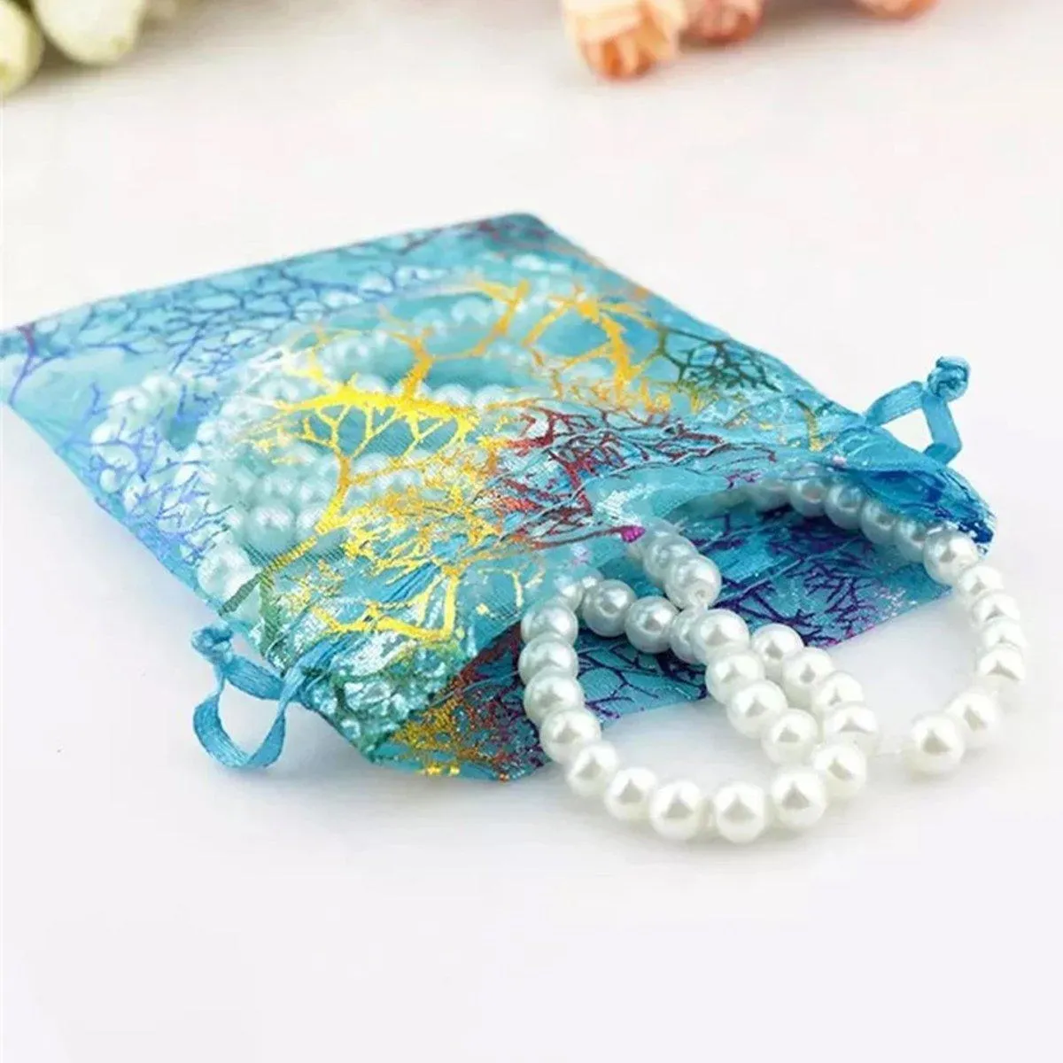 100X Coral Organza Bag Sheer Bags Candy Packaging Jewellery Gift Wedding Pouch