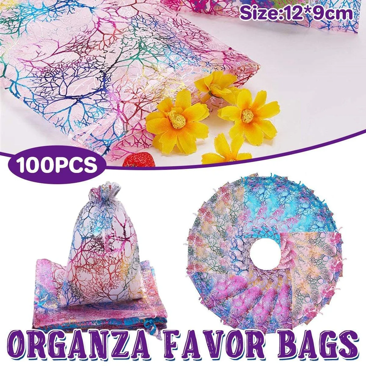 100X Coral Organza Bag Sheer Bags Candy Packaging Jewellery Gift Wedding Pouch