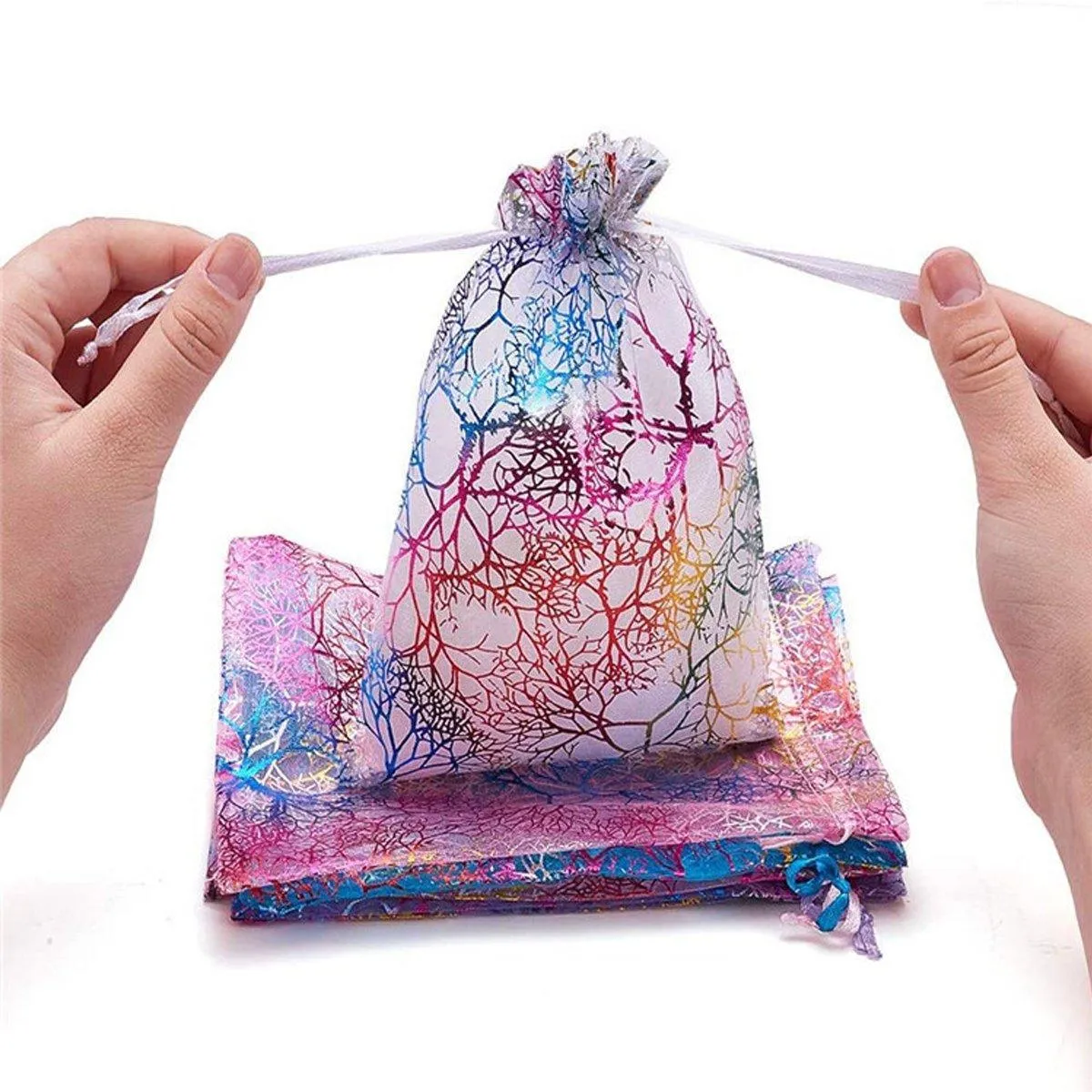 100X Coral Organza Bag Sheer Bags Candy Packaging Jewellery Gift Wedding Pouch