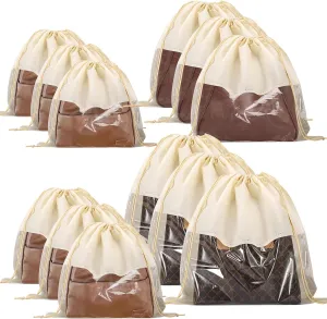12 PCS Dust Bags for Handbags,Dustproof Drawstring Bags in 4 Size,Breathable Non Woven Fabric Purse Dust Bag,Storage Bags for Handbags Shoes Purses,Beige