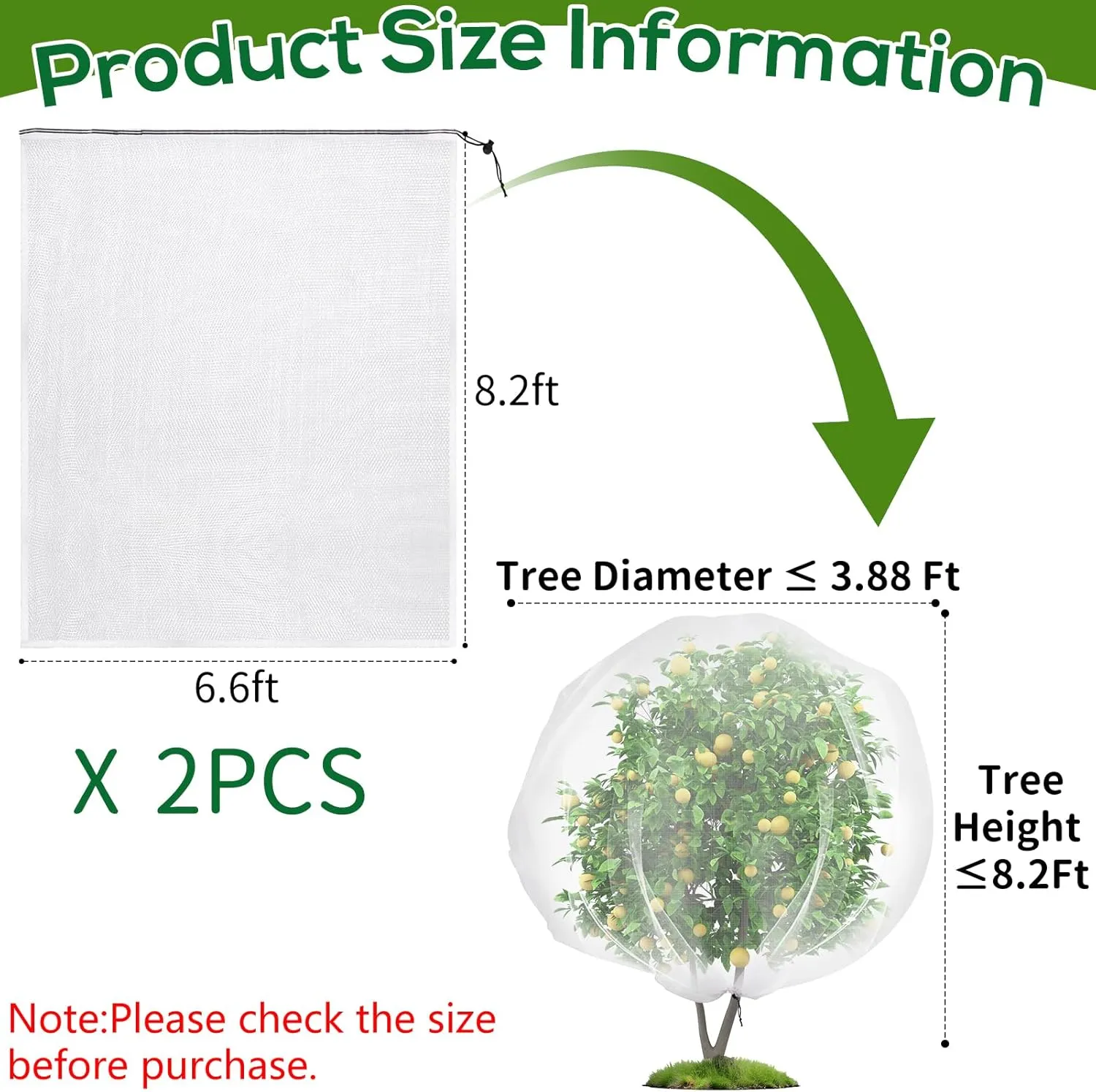 2 PCS 8.2 x 6.6 ft Fruits Tree Netting,Garden Insect Netting Plant Cover with Drawstring Transparent Bird Plant Barrier Flower Fruits Mesh Screen for Preventing Deer Squirrel Bug