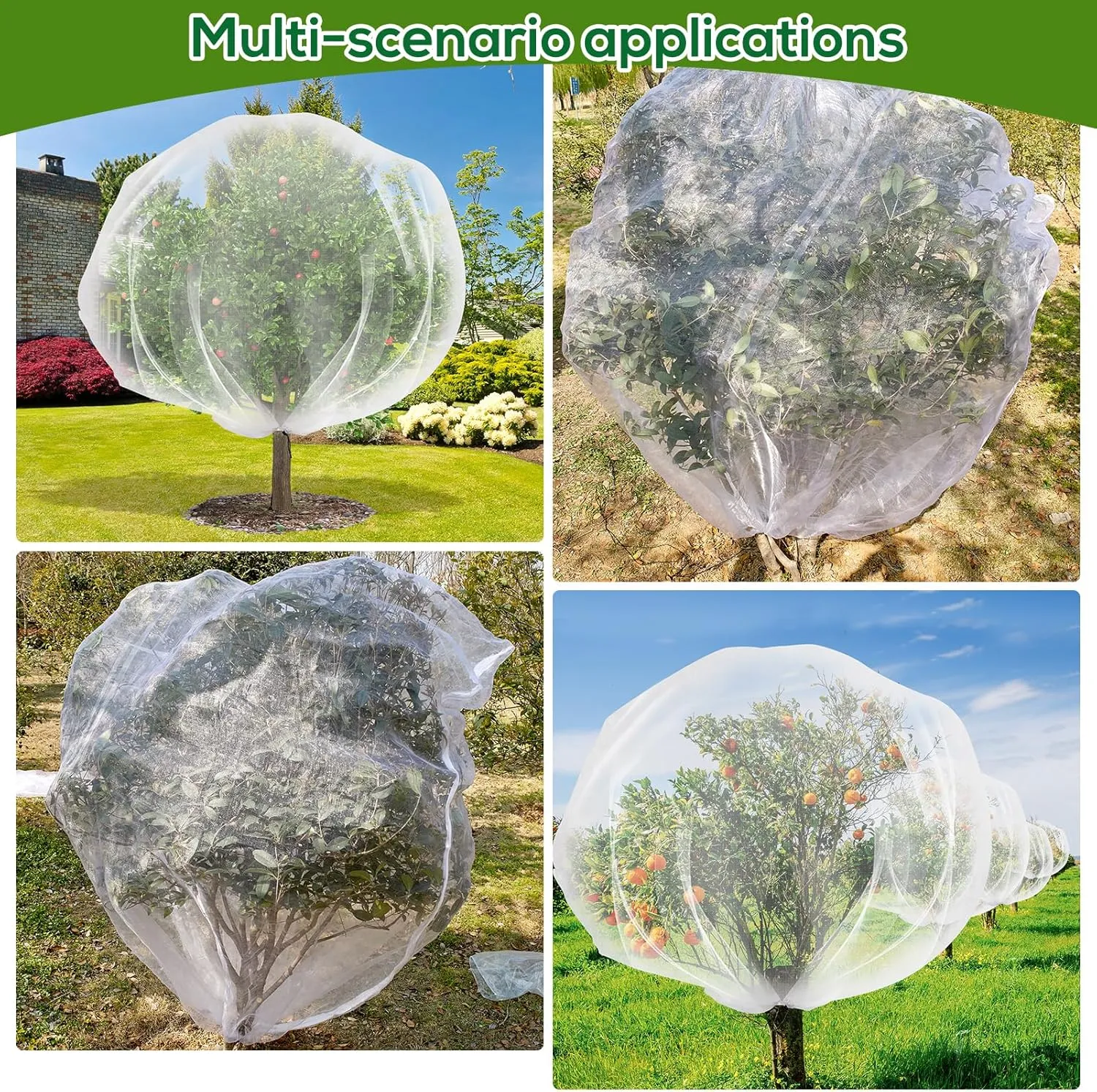 2 PCS 8.2 x 6.6 ft Fruits Tree Netting,Garden Insect Netting Plant Cover with Drawstring Transparent Bird Plant Barrier Flower Fruits Mesh Screen for Preventing Deer Squirrel Bug
