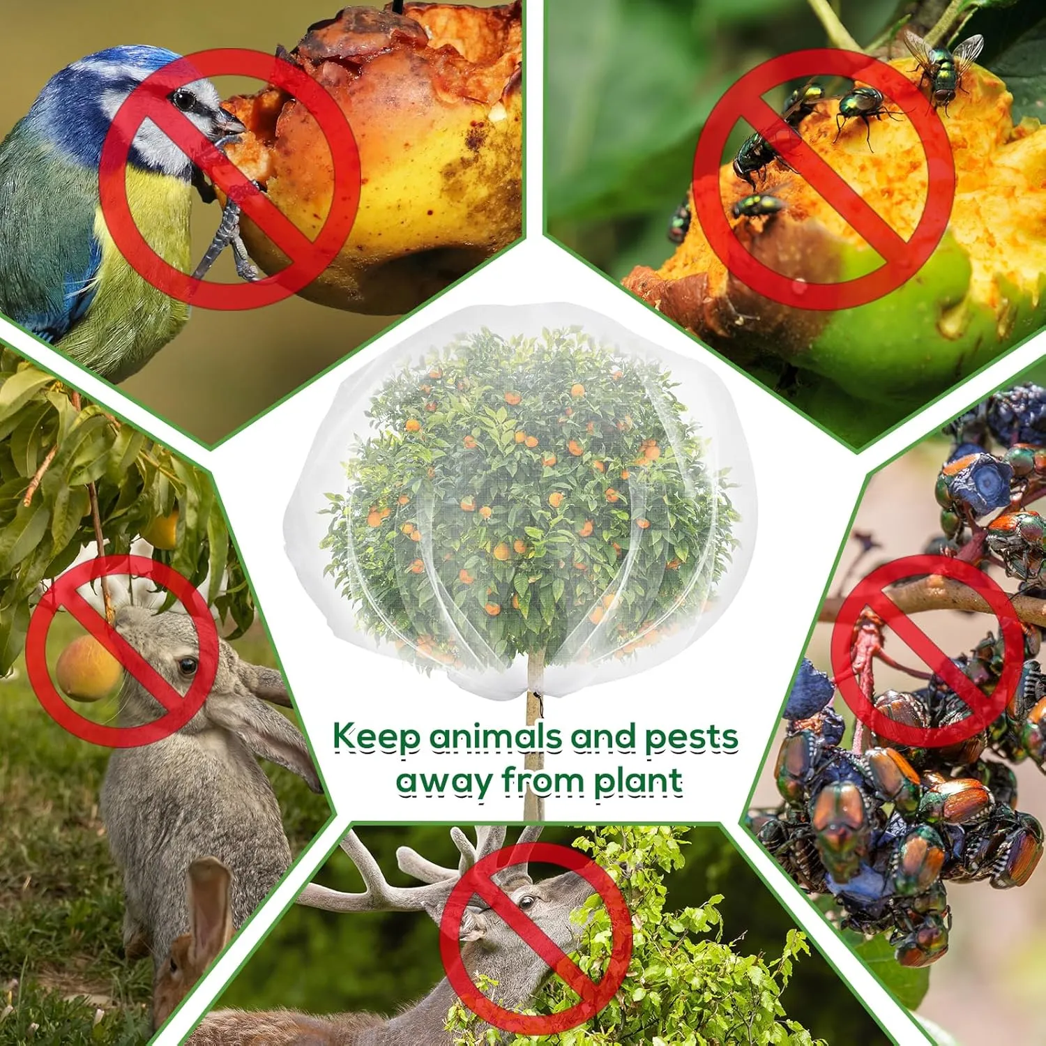 2 PCS 8.2 x 6.6 ft Fruits Tree Netting,Garden Insect Netting Plant Cover with Drawstring Transparent Bird Plant Barrier Flower Fruits Mesh Screen for Preventing Deer Squirrel Bug