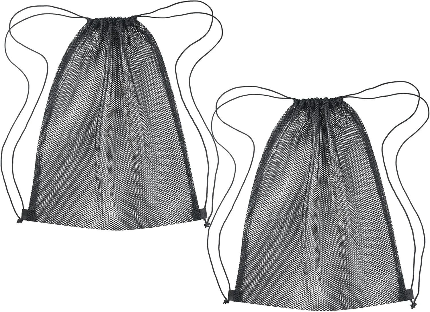 2 Pcs Mesh Drawstring Bag 16 x 20 Inch Heavy Duty Nylon Net Bags, Durable Mesh Backpack for Gym Hiking Swimming Soccer Ball Basketball Beach Toys Laundry Mushroom Foraging Etc (Black)