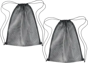 2 Pcs Mesh Drawstring Bag 16 x 20 Inch Heavy Duty Nylon Net Bags, Durable Mesh Backpack for Gym Hiking Swimming Soccer Ball Basketball Beach Toys Laundry Mushroom Foraging Etc (Black)