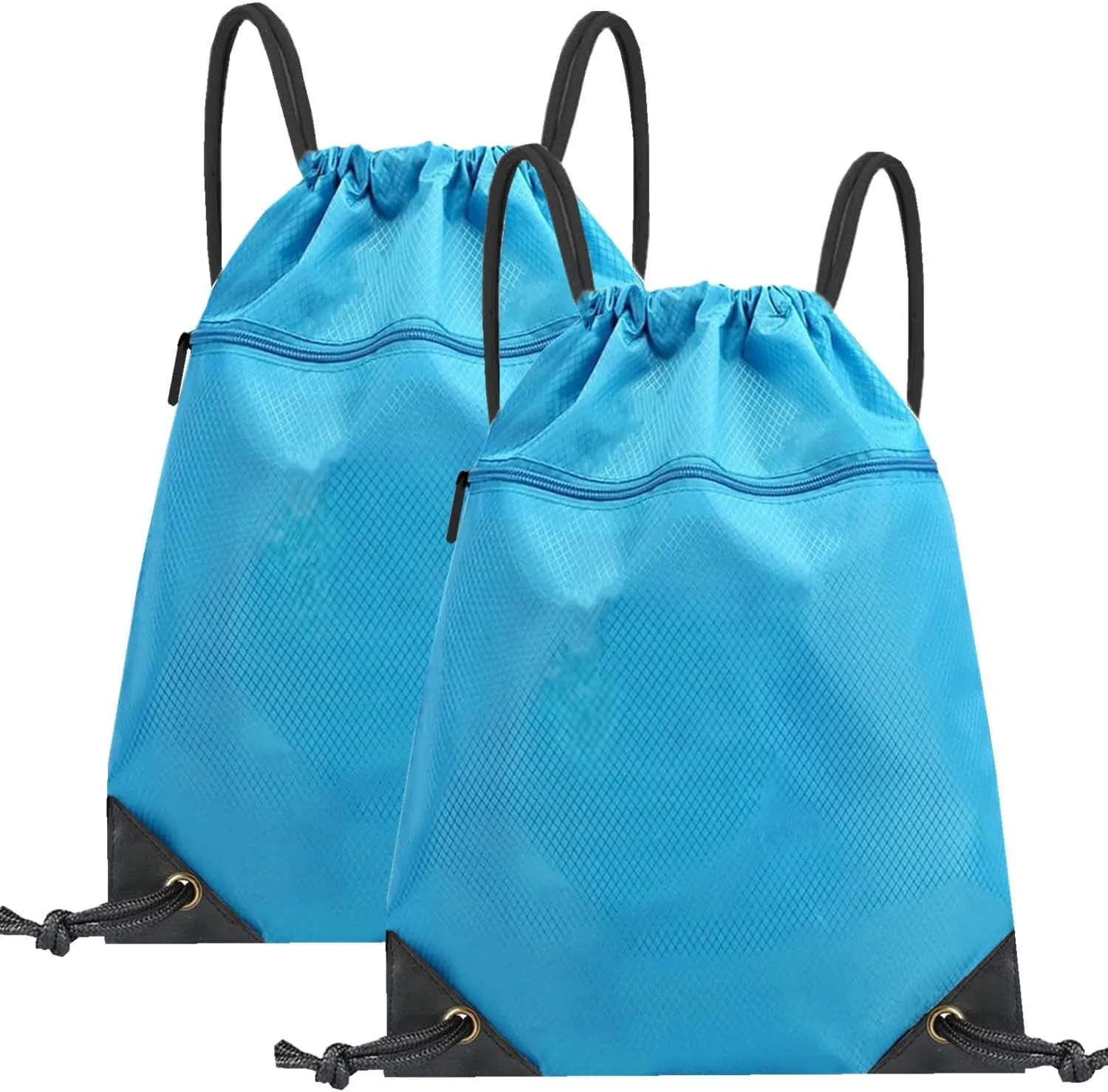 2 Pieces Drawstring Backpack Bag, Waterproof Drawstring Gym Bag, Draw String Back Sack with Zipper Pocket, Cinch Bags Sports Backpack String Sackpack Swim String for Men Women (Light Blue)
