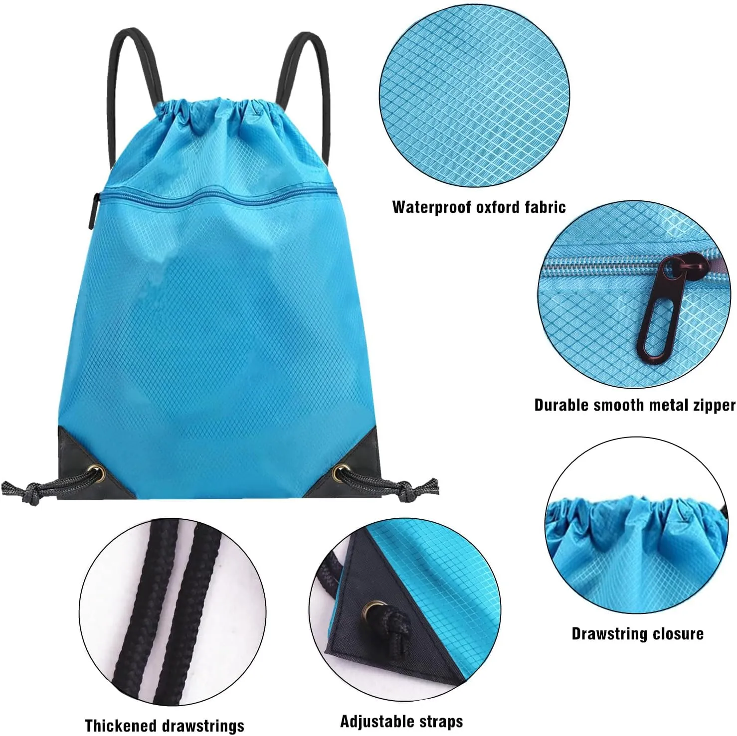 2 Pieces Drawstring Backpack Bag, Waterproof Drawstring Gym Bag, Draw String Back Sack with Zipper Pocket, Cinch Bags Sports Backpack String Sackpack Swim String for Men Women (Light Blue)
