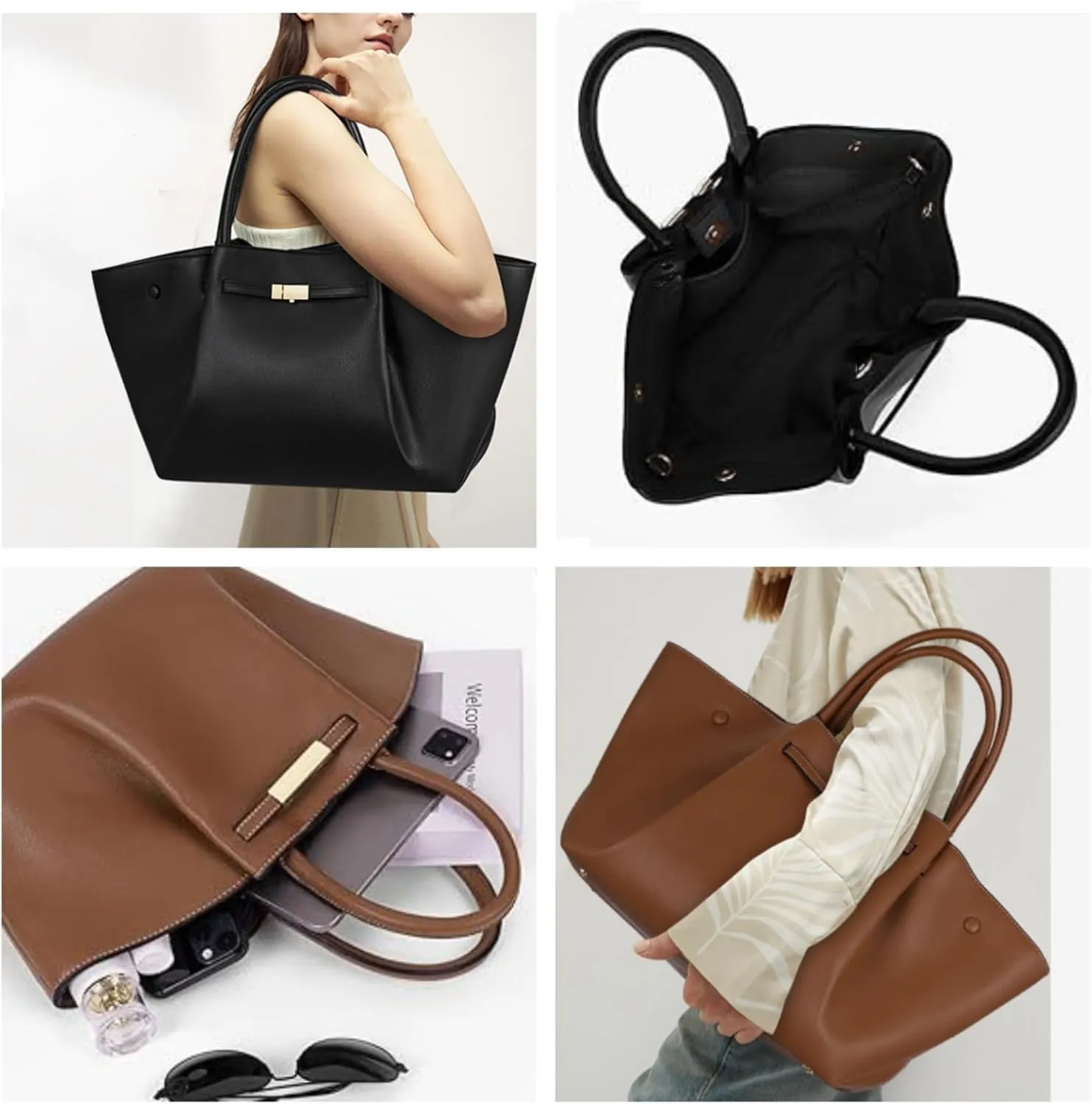 2025 Women Leather Tote Bag Large Capacity Work Handbag Shoulder Crossbody Unique Lock Travel Weekend Bag