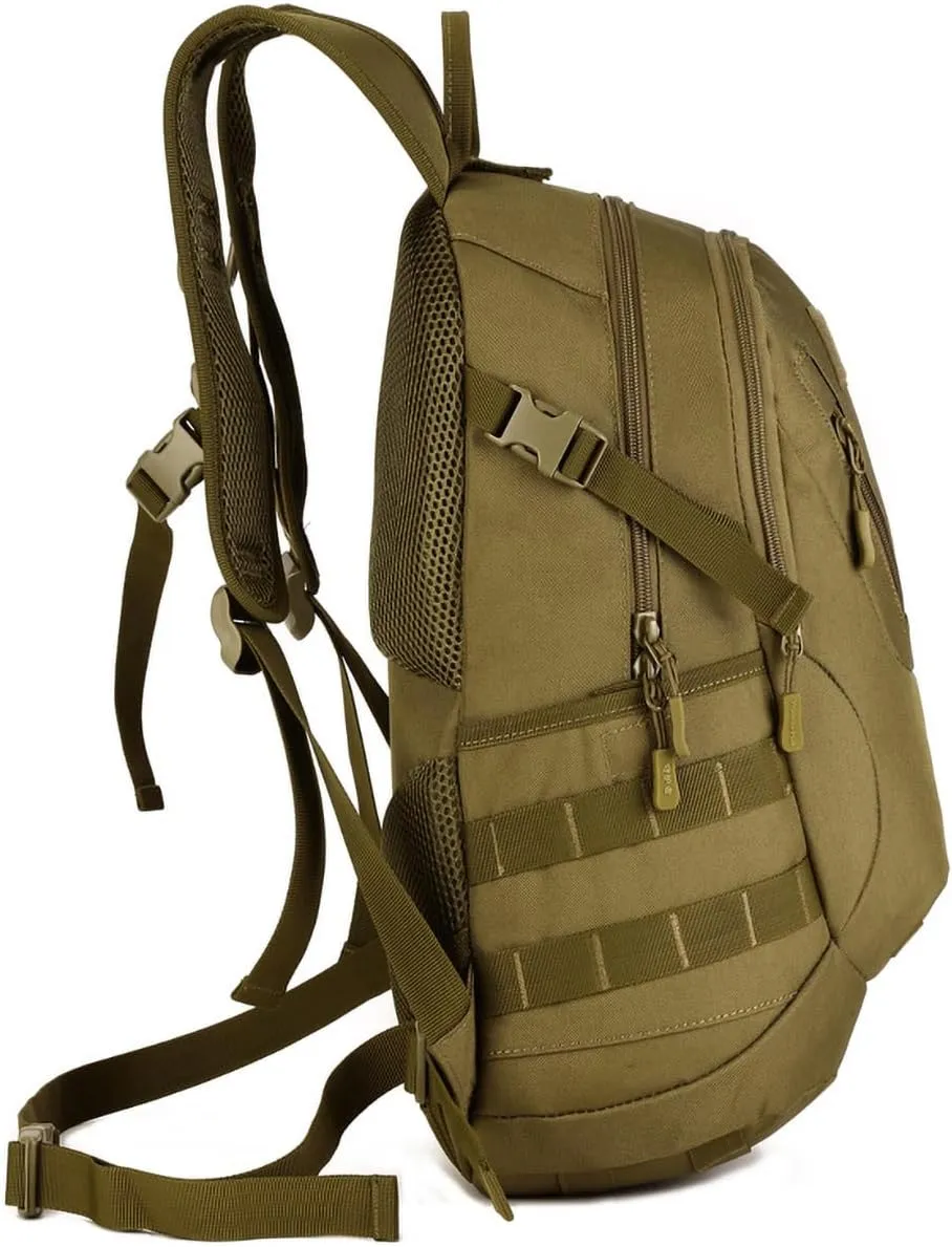20L Tactical Backpack MOLLE Bag Military Satchel Daypack Waterproof Trekking Backpack, Brown