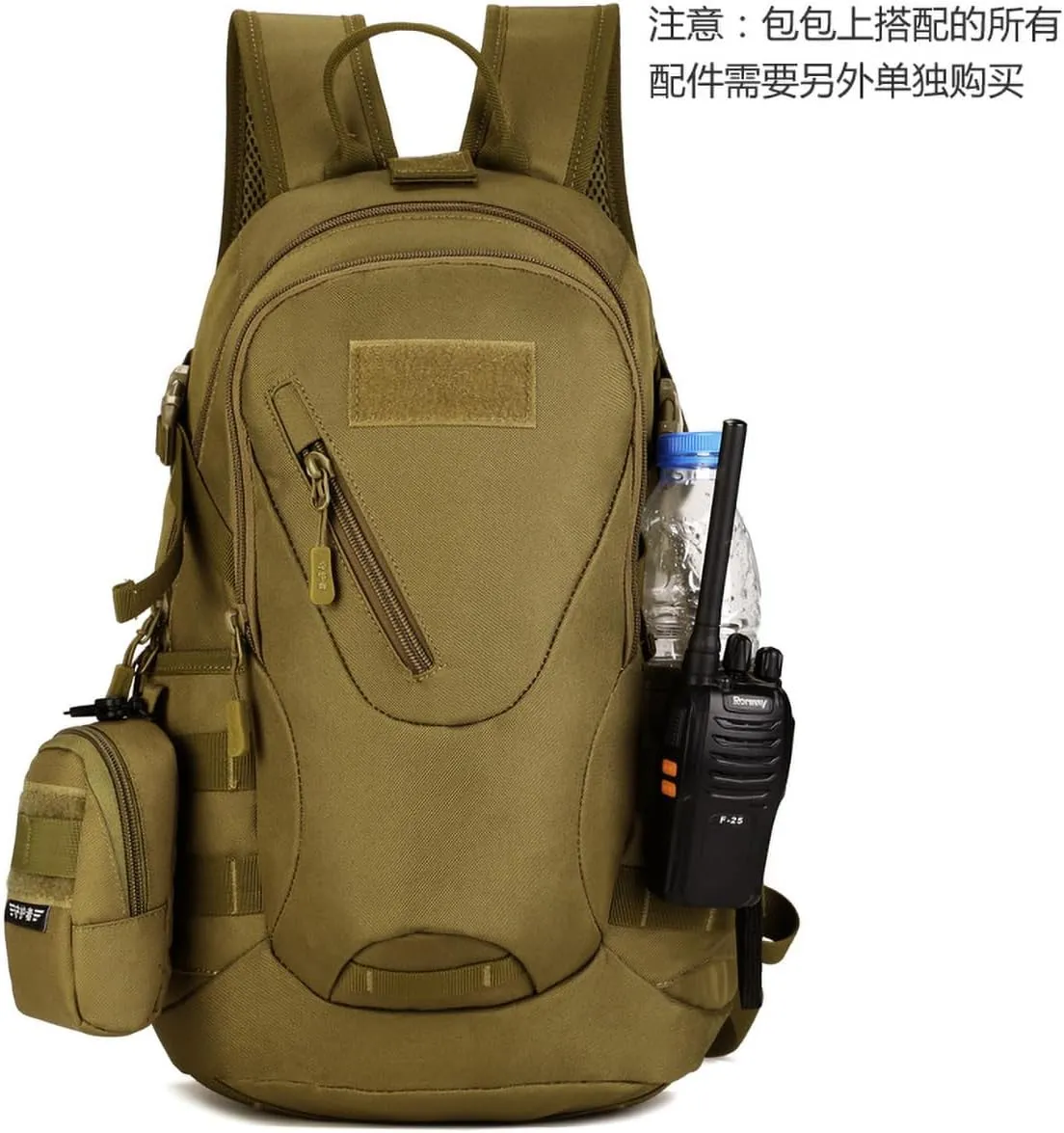 20L Tactical Backpack MOLLE Bag Military Satchel Daypack Waterproof Trekking Backpack, Brown