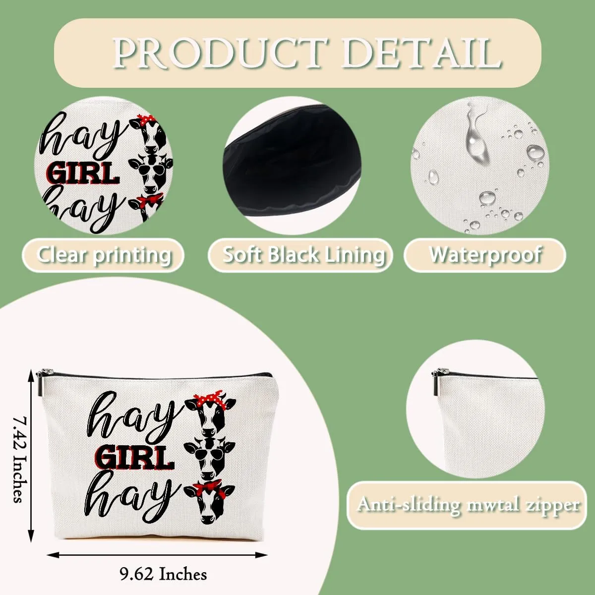 2pcs Cow Gifts Funny Western Cosmetic Bags for Women Funny Cow Print Stuff Makeup Bag Western Gifts for Women Sisters Friends Christmas Birthday Gift Cows Zipper Bags Travel Pouch