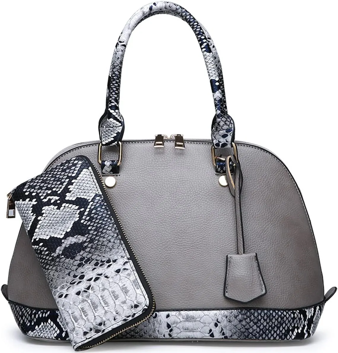 2Pcs Women Shell Handbag Serpentine Shoulder Bag PU Leather Purse Fashion Top-Handle Satchel Zipper Crossbody Tote