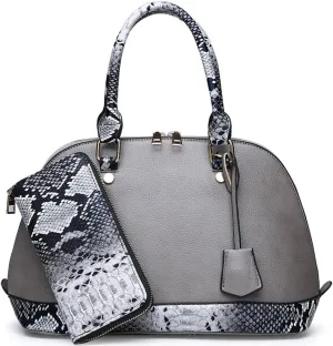 2Pcs Women Shell Handbag Serpentine Shoulder Bag PU Leather Purse Fashion Top-Handle Satchel Zipper Crossbody Tote