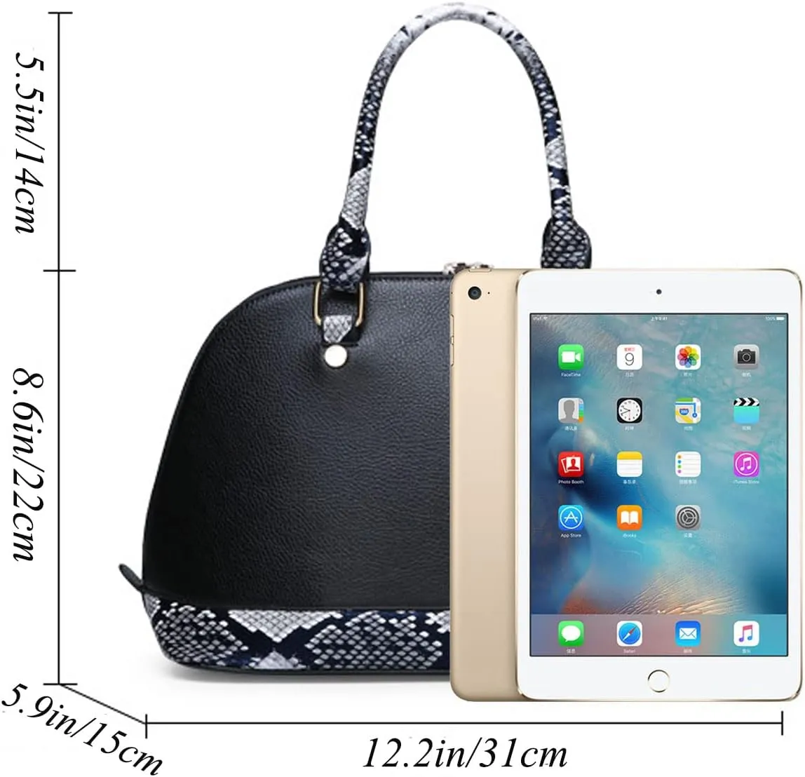 2Pcs Women Shell Handbag Serpentine Shoulder Bag PU Leather Purse Fashion Top-Handle Satchel Zipper Crossbody Tote