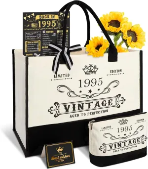 30th Birthday Gifts for Women Canvas Tote Bag Travel Gear, Unique 30 Years Old Birthday Gifts for Mom Wife Aunt Friends Her, Vintage 1995 Handbag & Cosmetic Bag & Back in 1995 Poster