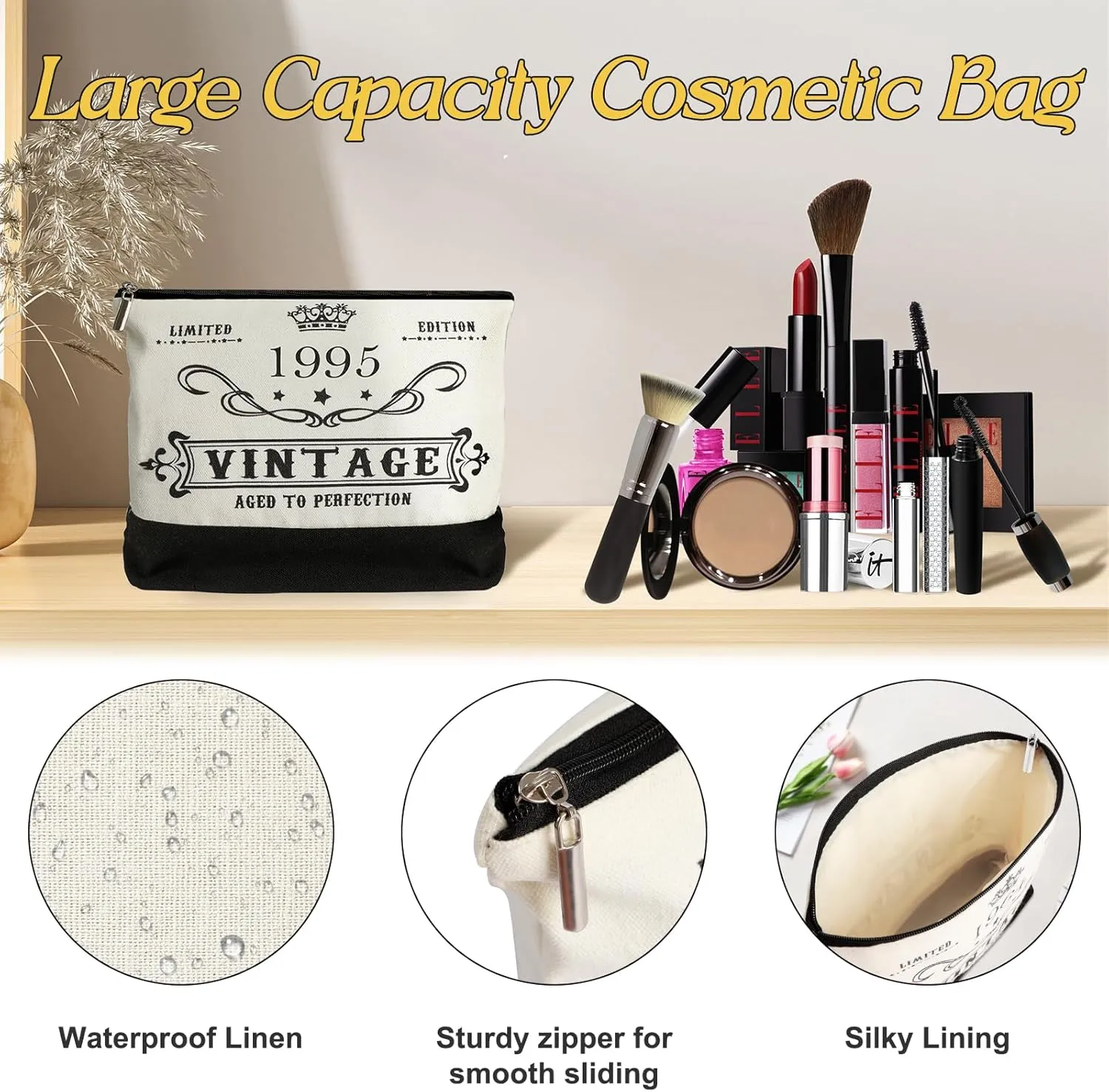 30th Birthday Gifts for Women Canvas Tote Bag Travel Gear, Unique 30 Years Old Birthday Gifts for Mom Wife Aunt Friends Her, Vintage 1995 Handbag & Cosmetic Bag & Back in 1995 Poster