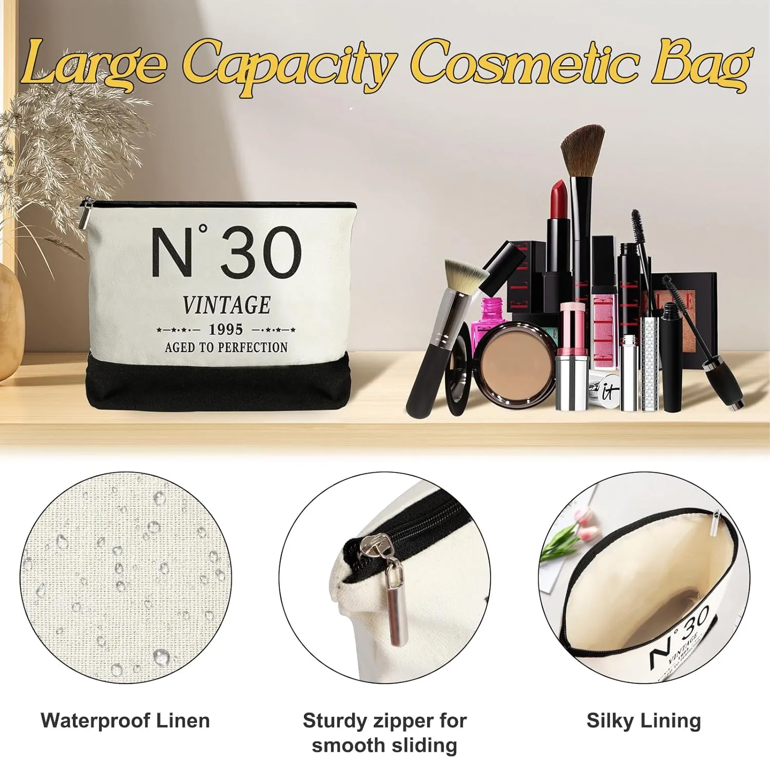30th Birthday Gifts for Women Canvas Tote Bag Travel Gear, Unique 30 Years Old Gifts for Wife Sister Mom Aunt Friends Her, Vintage N°30 Handbag & Cosmetic Bag & Back in 1995 Poster