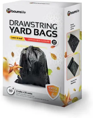 39 Gallon Heavy-Duty Trash Bags, Large & Strong Garbage Bags with Drawstring Closure, Tall Kitchen, Yard, Lawn & Leaf Bags for Home, Garage, Outdoor Use, 50 Count