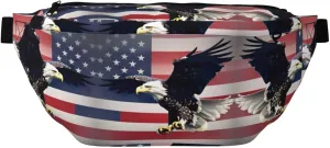 3D Bald Eagle Flying with American Flag Multi-Purpose Fanny Pack and Crossbody Bag - High Capacity with Zipper Pockets, Ideal for Men and Women