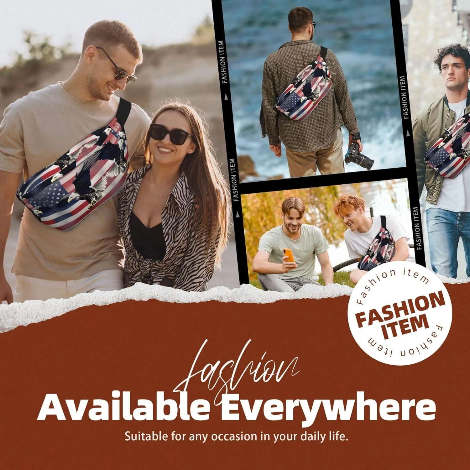 3D Bald Eagle Flying with American Flag Multi-Purpose Fanny Pack and Crossbody Bag - High Capacity with Zipper Pockets, Ideal for Men and Women