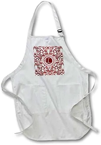 3D Rose apr_245305_4 Monogram L in Vivid Rich Red & White Swirl Hues Full Length Apron - with Pockets, Black, 22 by 30"