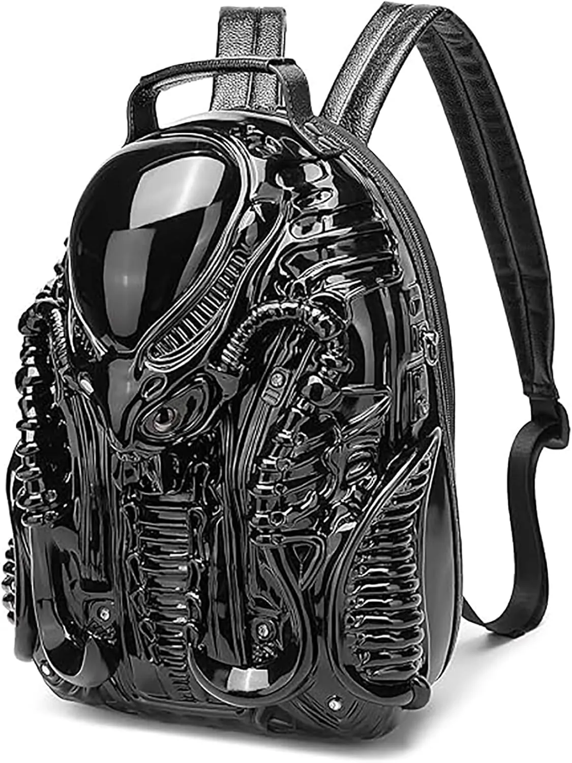 3D Xenomorph Shaped Backpack Steam Punk for Men Women Y2K Personality Travel Handbag PVC Unique Novelty Alien Purse (black)
