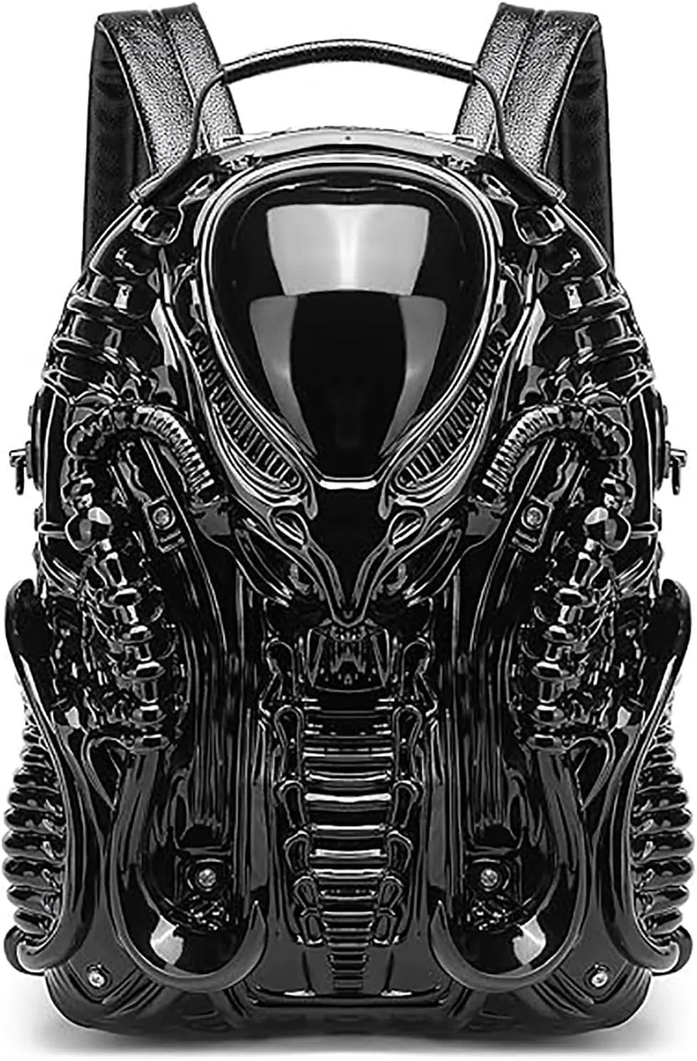 3D Xenomorph Shaped Backpack Steam Punk for Men Women Y2K Personality Travel Handbag PVC Unique Novelty Alien Purse (black)