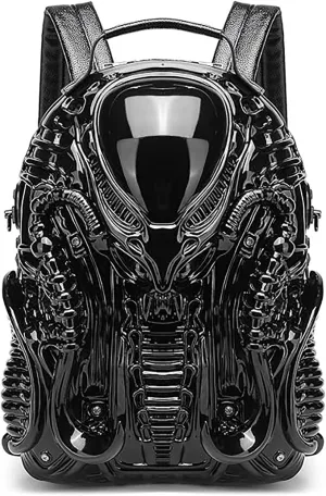3D Xenomorph Shaped Backpack Steam Punk for Men Women Y2K Personality Travel Handbag PVC Unique Novelty Alien Purse (black)