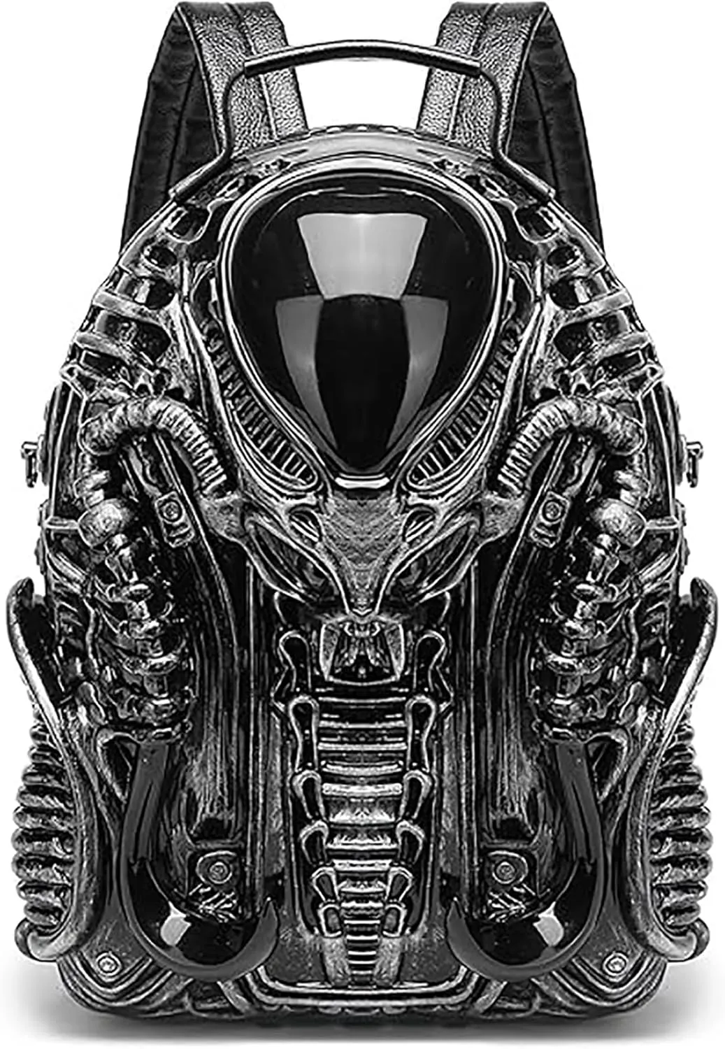 3D Xenomorph Shaped Backpack Steam Punk for Men Women Y2K Personality Travel Handbag PVC Unique Novelty Alien Purse (silver)