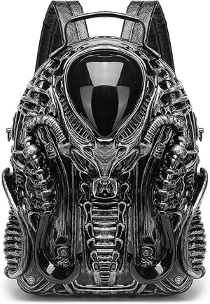 3D Xenomorph Shaped Backpack Steam Punk for Men Women Y2K Personality Travel Handbag PVC Unique Novelty Alien Purse (silver)