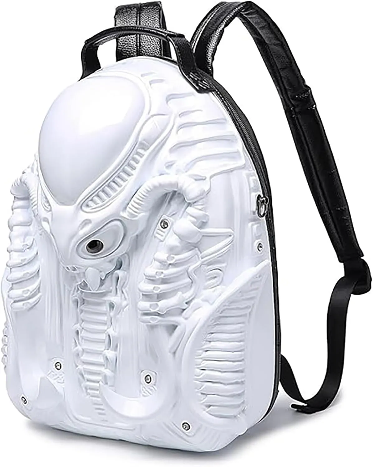 3D Xenomorph Shaped Backpack Steam Punk for Men Women Y2K Personality Travel Handbag PVC Unique Novelty Alien Purse (white)
