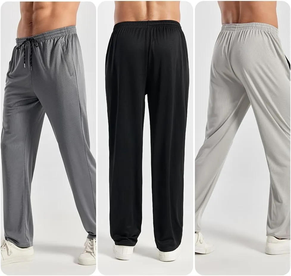 3PC Men's Zipper Mesh Fabric Jogger Pants - Breathable & Flexible Fit, Comfortable for Sports & Casual Wear