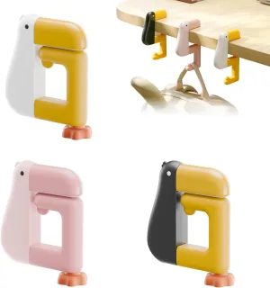 3PCS Adjustable Desk Hooks for Bag, Cute Cartoon Toucan Under Desk Clamp Hooks Backpack Holders, Space-Saving Backpack Hangers for Desk or Table Organization, No Drilling