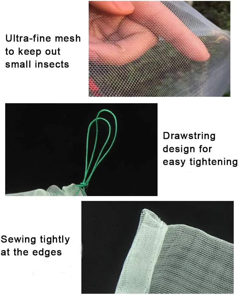 4 Pack Plant Insect Bird Barrier Net Mesh with Drawstring, 3.5Ftx2.3Ft Plant Protective Cover Garden Flower Screen Barrier Bag for Vegetables Fruits Flower from Bird Eating