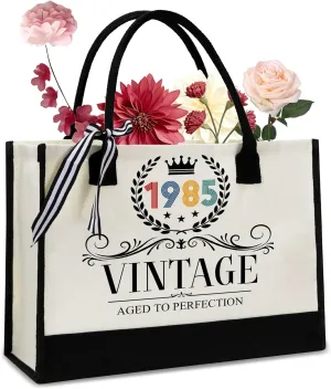 40th Birthday Gifts For Her - Gift for 40th Birthday - 40th Years Old for Women - 40th Decorations For Women - 1985 Canvas Tote Bag - Turning 40th Gifts