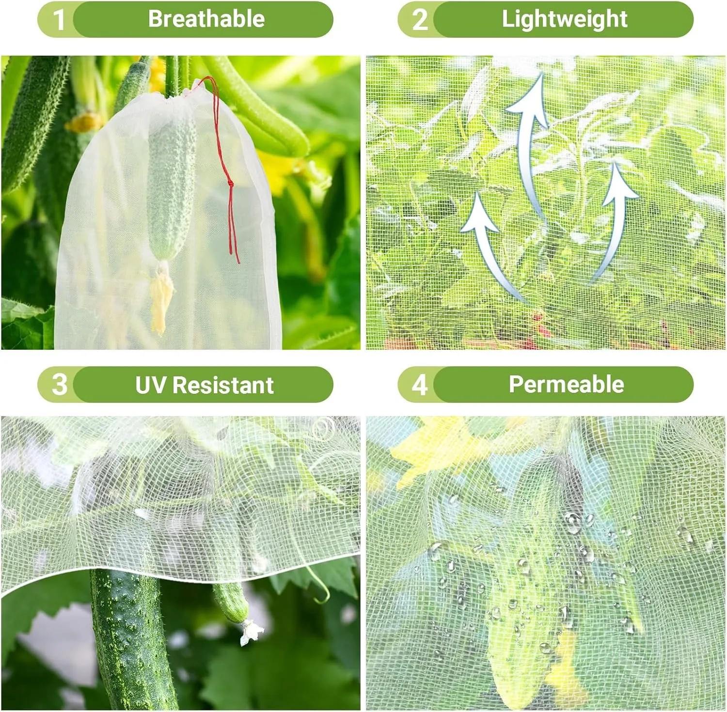 50 PCS Fruit Protection Bags, Enpoint 10x14 Inch Reusable Garden Netting Mesh Bag with Drawstrings, Plant Covers Protect Fruits Vegetables Tomato Apple Peach Trees