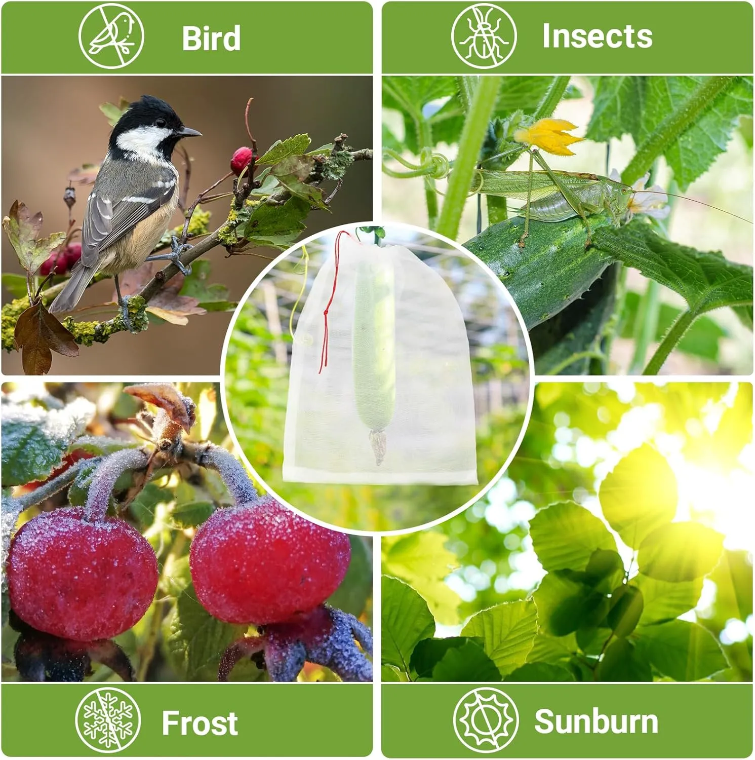 50 PCS Fruit Protection Bags, Enpoint 10x14 Inch Reusable Garden Netting Mesh Bag with Drawstrings, Plant Covers Protect Fruits Vegetables Tomato Apple Peach Trees