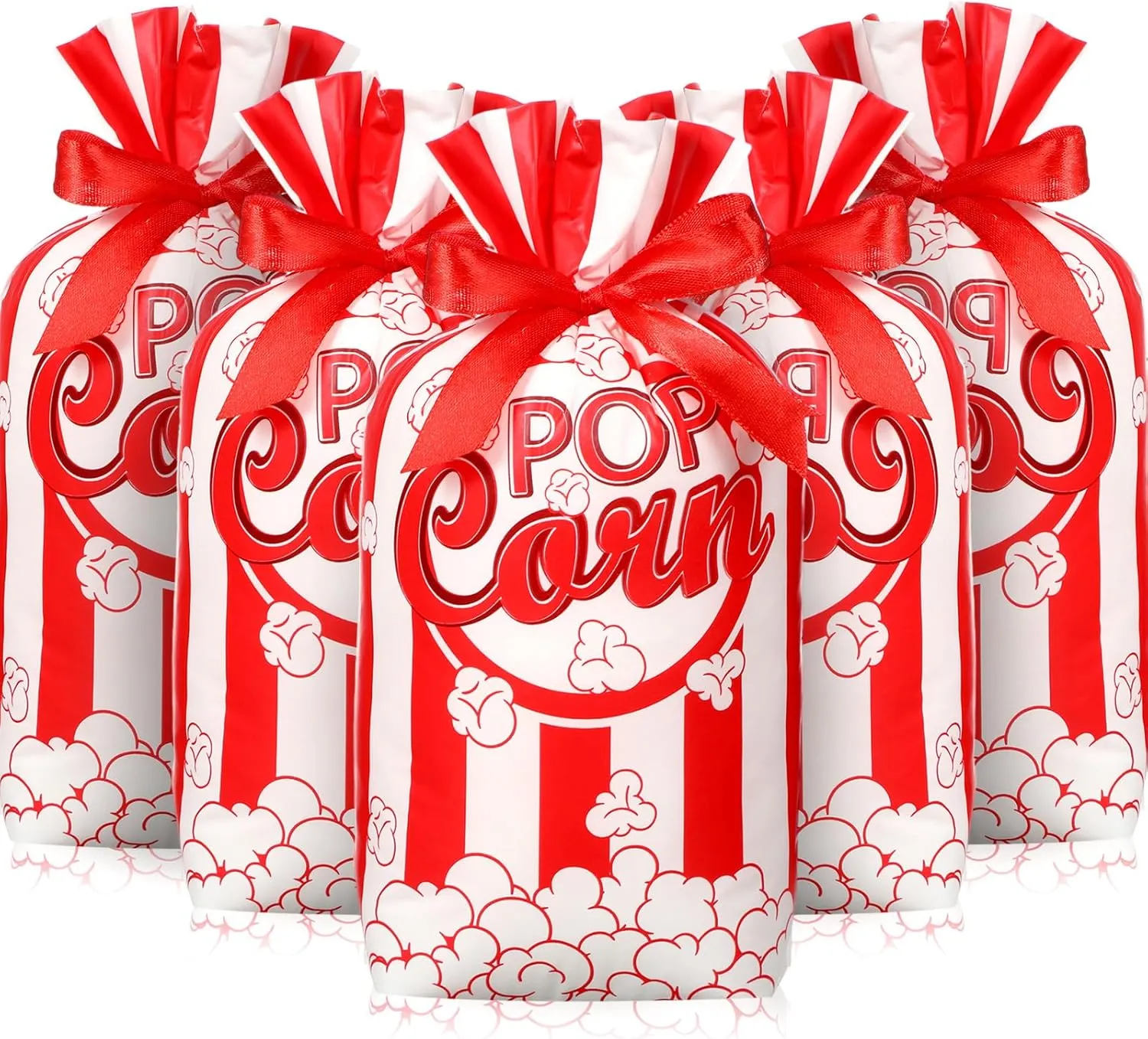 50 Pcs Popcorn Plastic Bags Circus Carnival Party Goodie Bags Bulk Movie Night Popcorn Container for Carnival Movie Night Theater Party Supplies