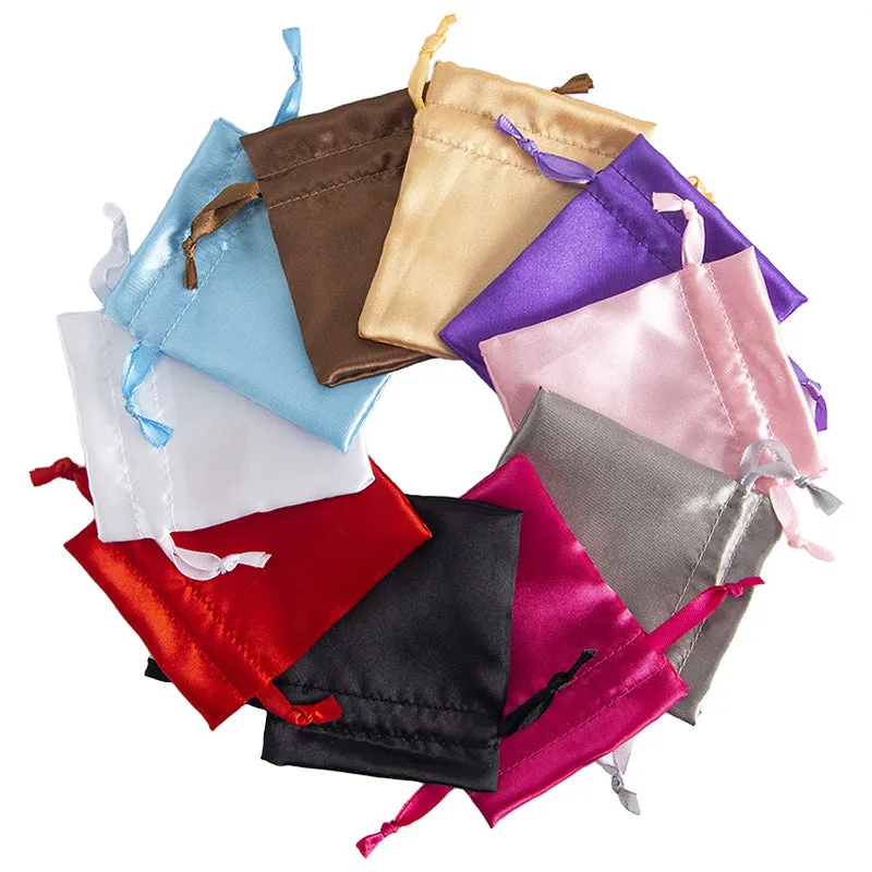 50pcs Green Satin Bags with Drawstring - 3 Sizes